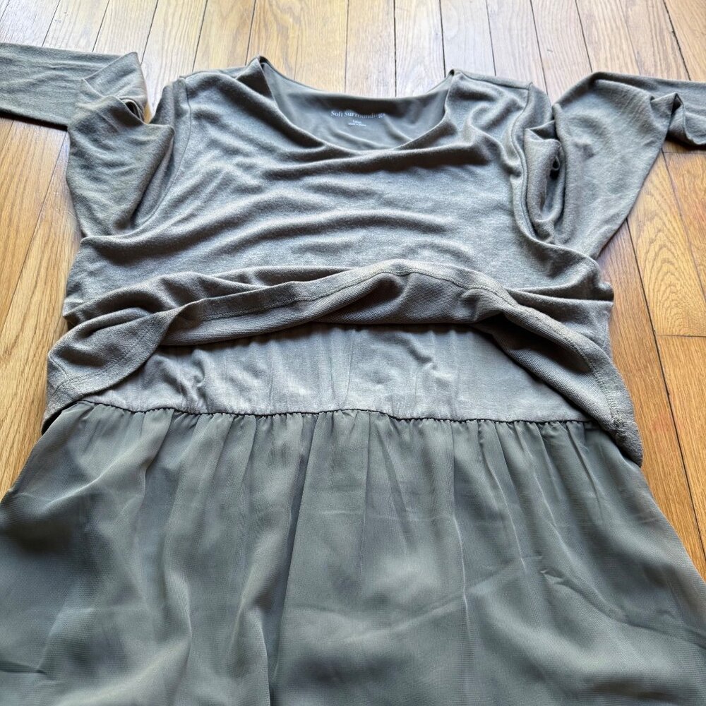 Soft Surroundings Size L NEW Olive Green Cassie Two-Layer Long Sleeve Maxi Dress - Picture 16 of 16